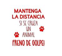 Pegatina Vinilo MANTENGA LA DISTANCIA si se cruza un animal, FRENO DE GOLPE. Sugar Races Customs. Varias opciones (Rojo, 12cm x 13,5cm)
