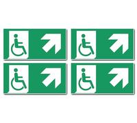 Pegatinas: 100 x 200 mm, 4 unidades, salida de emergencia para usuarios de sillas de ruedas o personas con discapacidad (izquierda) - combinación con flecha derecha oblicua/arriba - señal de rescate