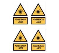 Pegatinas: 112,5 x 75 mm, 4 unidades - Advertencia láser - Idioma: español - Señal de advertencia con texto (amarillo/negro) - vertical - W004 - DIN EN ISO 7010