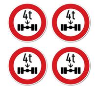 Pegatinas: 150 mm, 4 unidades - Carga máxima del eje/prohibición para vehículos demasiado pesados - 4 t - toneladas - StVO signo Z-263