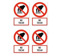 Pegatinas: 150 x 100 mm, 4 unidades - No tocar - Idioma: español - Señal de prohibición con texto (rojo/blanco) - vertical - P010 - DIN EN ISO 7010