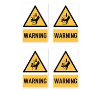 Pegatinas: 150 x 100 mm, 4 unidades - Señal de advertencia peligro de aplastamiento de mano entre herramientas de una prensa - Señal de advertencia con texto (amarillo/negro) - vertical - DIN EN ISO