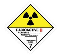 Pegatinas: 200 x 200 mm, 1 unidad - Nota de peligros - Clase 7B - Categoría II/2 - Sustancias radiactivas - ADR/GHS/DGR/UN pictograma de seguridad