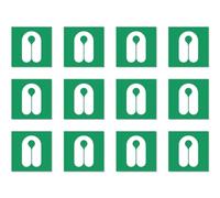 Pegatinas: 25 x 25 mm, 12 unidades, chaleco salvavidas, señal de rescate, E044, verde/blanco, DIN EN ISO 7010/ASR A1.3