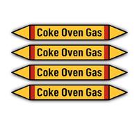 Pegatinas: 300 x 45 mm, 4 piezas - Grupo 4 - Gas inflamable - Etiqueta de la tubería - según DIN 2403 - Idioma: Inglés - Horno de Coca-Cola Gas