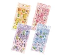 Pegatinas 3D | 4 hojas de PVC decorativo de dibujos animados - Pequeñas pegatinas lindas - para niñas niños Álbum de fotos recompensas escolares decoración teléfono regalos fiesta