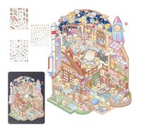 Pegatinas 3D Escena | Pegatinas lindas Escenas Dibujos Animados Ciencia Museo Pegatinas | Pegatinas de casa hechas a mano para Acción de Gracias, Navidad, Año Nuevo Chino, Día de San Valentín