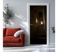 Pegatinas 3D para Puertas de Interior Escaleras del Sótano Estilo Medieval Mural de Puerta Autoadhesivo, Extraíble, para Dormitorio, Sala de Estar, Decoración del Hogar, 80 X 200 Cm