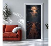 Pegatinas 3D para Puertas de Interior Luna Llena Nubes Paisaje del Sendero Mural de Puerta Autoadhesivo, Extraíble, para Dormitorio, Sala de Estar, Decoración del Hogar, 88 X 200 Cm