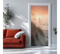 Pegatinas 3D para Puertas de Interior Plantas de Avena Marina Amanecer Mural de Puerta Autoadhesivo, Extraíble, para Dormitorio, Sala de Estar, Decoración del Hogar, 80 X 200 Cm