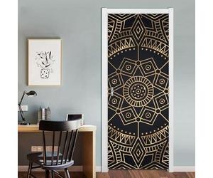 Pegatinas 3D Para Puertas Murales De Pared Autoadhesivos Peel And Stick - Precioso Patrón De Círculo De Línea De Oro Negro - Calcomanías De Vinilo Impermeables Para Puertas Papel Tapiz Para -4V7X5K3H4