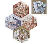 Pegatinas 3D Scrapbooking, 4 Juegos Stickers Infantiles de Escenas de Dibujos en Miniatura, DIY Decorativas de Aesthetic para Álbumes y Agendas, Pegatina de Aliviar Estrés y Mejorar Concentración