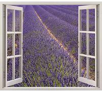 Pegatinas 3D Vinilo Ventana Varias Medidas 50x40cm | Adhesivo Incluido | Decoración Habitación | Campo, Vista Panorámica, Sembrado de Menta | Multicolor | Diseño Elegante
