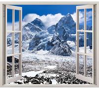 Pegatinas 3D Vinilo Ventana Varias Medidas 50x40cm | Adhesivo Incluido | Decoración Habitación | Everest, Panoramica Nevado | Multicolor | Diseño Elegante
