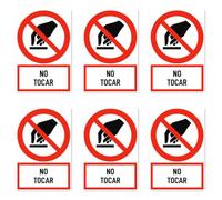 Pegatinas: 75 x 50 mm, 6 unidades - No tocar - Idioma: español - Señal de prohibición con texto (rojo/blanco) - vertical - P010 - DIN EN ISO 7010