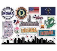 Pegatinas A5 de vinilo de Indiana Landmarks - Estados Unidos de América Estados Unidos Sellos de aeropuerto americano Skyline Flag Mapa Viajes Vacaciones Scrapbooking Ciudad Equipaje #79175