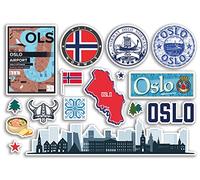 Pegatinas A5 Pegatinas de vinilo de Oslo Landmarks - Noruega Noruega Sellos de aeropuerto bandera de horizonte Viajes Vacaciones Scrapbooking Ciudad Equipaje #79124