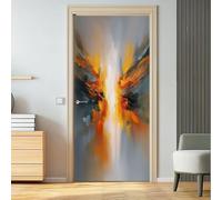 Pegatinas abstractas modernas para puerta, autoadhesivas, 3D, diseño geométrico degradado, bloques de color, impermeable, murales de vinilo para pared, color naranja y gris, mural extraíble para