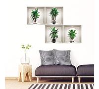 Pegatinas adhesivas 3D para pared, diseño de hojas de palmeras, pegatinas de pared en 3D, pegatinas de pared en 3D, decoración del salón, pegatinas de pared con trompa el ojo | 80 x 80 cm