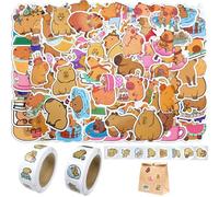 Pegatinas Aesthetic, 100 Pcs Pegatinas Infantiles Capybara, Stickers Infantiles & 1000 Pcs Papel Etiquetas Adhesivas Redondas, para Scrapbooking, Portátil, Coche, Maleta, Monopatín, Guitarras