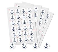 Pegatinas ancla, Set de 96: adhesivos marinos, decoración marinera, verano, mar y playa, etiquetas decorativas para tarjetas, regalos y fiestas, stickers náuticos pequeños, azul/blanco, Ø 4 cm