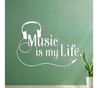 Pegatinas artísticas de vinilo Música La música es mi vida Rock infantil para amantes de la música 42x59.9cm Embellecimiento de paredes Blanco