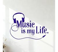 Pegatinas artísticas de vinilo Música La música es mi vida Rock infantil para amantes de la música 54.6x77.9cm Autoadhesivo Azul oscuro