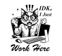 Pegatinas artísticas de vinilo No sé, solo trabajo aquí, gato, tipografía divertida, animal gracioso, gato vintage. 42x47.1cm Varios tamaños Negro