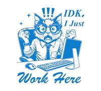 Pegatinas artísticas de vinilo No sé, solo trabajo aquí, gato, tipografía divertida, animal gracioso, gato vintage. 67.2x75.4cm Embellecimiento de paredes Azul