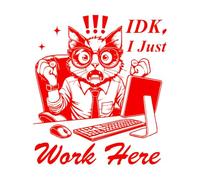Pegatinas artísticas de vinilo No sé, solo trabajo aquí, gato, tipografía divertida, animal gracioso, gato vintage. 67.2x75.4cm Fácil instalación Rojo