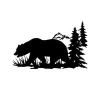 Pegatinas artísticas de vinilo Oso Grizzly Animales salvajes del bosque Montañas Abetos 32x49.8cm Embellecedor de paredes Negro