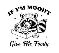Pegatinas artísticas de vinilo Si estoy de mal humor, dame un mapache con comida, tipografía divertida, animal gracioso, mapache vintage. 54.6x57.6cm Fácil instalación Negro