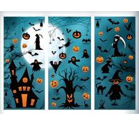 Pegatinas autoadhesivas para ventanas de Halloween, decoración de ventanas de Halloween, murciélagos, calabaza, espantapájaros, decoración de Halloween de doble cara, 9 hojas, pegatinas para ventanas