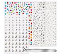 Pegatinas Cara, 4 PCS Pegatinas Diamantes Autoadhesiva de Perlas, Pegatinas Diamantes con Pinzas, para Rostro, Maquillaje, Decoración de Uñas y Bricolaje