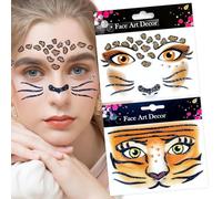Pegatinas Cara Brillantes Festival 2 Piezas Gemas Faciales Adhesivas Brillantes Cara Tatuaje Leopardo Tatuajes Temporales Tigre Faciales para Carnaval, Semana Santa, Mascarada