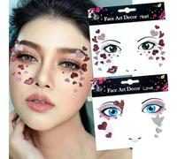 Pegatinas Cara Brillantes Festival 2 Piezas Gemas Faciales Adhesivas Brillantes Cara Tatuajes Temporales Corazón Pegatinas Tatuajes Faciales para Carnaval, Semana Santa, San Valentín