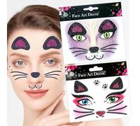 Pegatinas Cara Brillantes Festival 2 Piezas Gemas Faciales Adhesivas Brillantes Cara Tatuajes Temporales Gato Pegatinas Tatuajes Faciales para Carnaval, Mascarada, Semana Santa