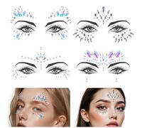 Pegatinas Cara Festival Brillantes para la Cara Pegatinas Catrina Joyas Gemas Faciales Autoadhesivas para Día de los Muertos Carnaval Festival de Música Fiesta Halloween Maquillaje Decoración 4 Piezas