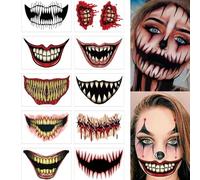 Pegatinas Cara Halloween Boca Tatuajes, 10 Hojas Pegatinas Halloween Cara, Tatuajes Halloween Cara, Tatuajes Temporales Halloween, Boca Tatuaje Temporal Halloween para Fiesta Cosplay Halloween