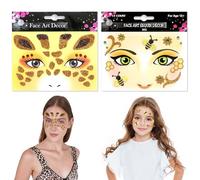 Pegatinas Cara Jirafa 2 Piezas Tatuajes Faciales Abeja Removibles Face Art Sticker Animals con Purpurina para Niños Mujer Carnaval Halloween Cosplay