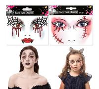 Pegatinas Cara Vampiro 2 Piezas Tatuajes Faciales Vampiro Removibles Face Art Sticker Cicatrices con Purpurina para Niños Mujer Carnaval Halloween Cosplay
