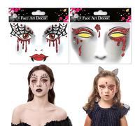 Pegatinas Cara Vampiro 2 Piezas Tatuajes Faciales Vampiro Removibles Face Art Sticker Cicatrices con Purpurina para Niños Mujer Carnaval Halloween Cosplay