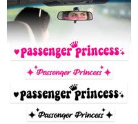 Pegatinas coche Passenger Princess Sticker, 4 Piezas Pegatina para Espejo de Coche, Princesa a Bordo Coche Ventana Pegatinas para Espejo de Coche Decoración Accesorios (Rosa&Negro)
