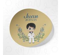 Pegatinas Comunion Personalizadas con Nombre y Fecha - Detalles Comunion para Invitados, Primera Comunión Niña y Niño - Etiquetas Adhesivas de 4/5 y 7cm - 34 Modelos a Elegir (7cm ø)
