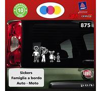 Pegatinas con diseño de familia - Kit completo - Familia a bordo - Color:blanco - Pegatinas para el cristal del coche, código875