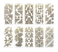 Pegatinas con grabado, color transparente/dorado, 10 hojas de 10 x 23 cm, para manualidades y decoración, cumpleaños, Navidad, jubilación y más (decoración de esquina)