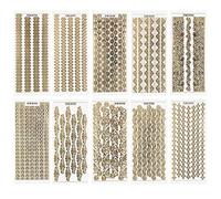 Pegatinas con grabado, color transparente/dorado, 10 hojas de 10 x 23 cm, para manualidades y decoración, cumpleaños, Navidad, jubilación y más (encajes y orlas)