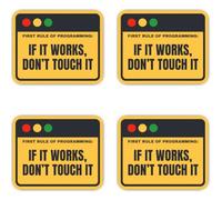 Pegatinas de 100 mm, 4 unidades, diseño con texto en inglés "First Rule of Programming IF IT Works", "Don'T TOUCH IT"