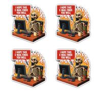 Pegatinas de 100 mm, 4 unidades, tamaño grande, diseño de esqueleto en la parte delantera del monitor, "I Hope THIS E-mail finds you well"