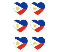 Pegatinas de 50 mm, 6 unidades, diseño de corazón, diseño de bandera de Filipinas, juego de 6 unidades, 50 mm, 5 cm, resistente al agua